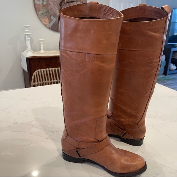 MLE chestnut brown tall distressed leather riding boots - Picture 14 of 15